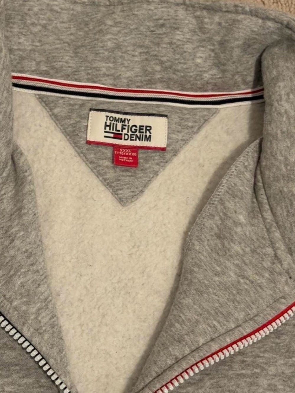 Tommy Hilfiger Gray Zip-Up Sweatshirt with Red & Navy Trim - Picture 2 of 3
